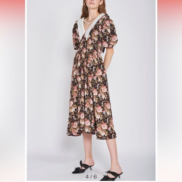 En Saison Kiko Midi Floral Print Retro V-Neck Short Sleeves Dress M NWT - Picture 6 of 8